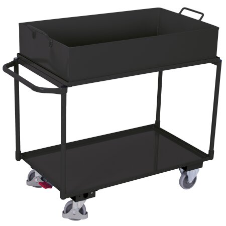 Tischwagen mit 2 Etagen und abnehmbarer Stahlblechwanne + EasySTOP-1