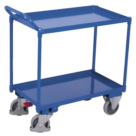 Gro�er Tischwagen mit 2 Etagen, Wannenrand 40 mm hoch, hoher Schiebeb�gel + EasySTOP-1