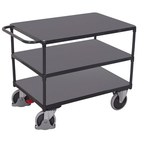 Tischwagen 250 kg mit 3 Ladefl�chen hoher Schiebeb�gel Typ M + EasySTOP-1