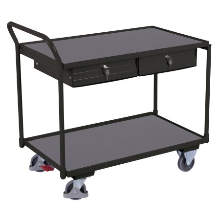 Tischwagen 250 kg mit 2 abschlie�baren Schubladen hoher Schiebeb�gel + EasySTOP-1