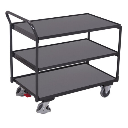 Tischwagen 250 kg mit 3 Ladefl�chen hoher Schiebeb�gel Typ L + EasySTOP-1