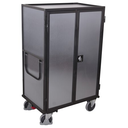 Stahlblech-Etagenwagen mit 1 festen und 4 variablen B�den Drehgriff-Doppelfl�gelt�r + EasySTOP Typ L-1