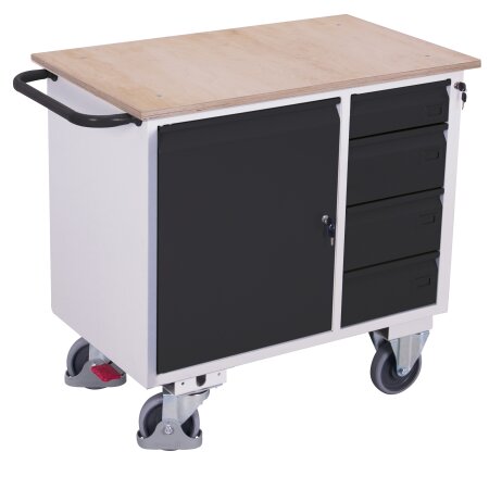 Werkstattwagen mit 4 Schubladen, 1 Schrank, 1 Ladefl�che + EasySTOP-1