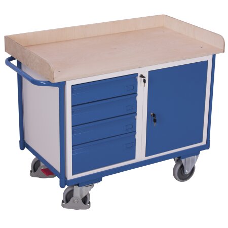 Werkstattwagen mit 1 Ladefl�che, 1 Schrank, 4 Schubladen + EasySTOP-1