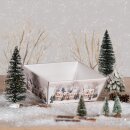 Präsentkorb 4-eckig "Winterdorf"-klein- Strukturkarton