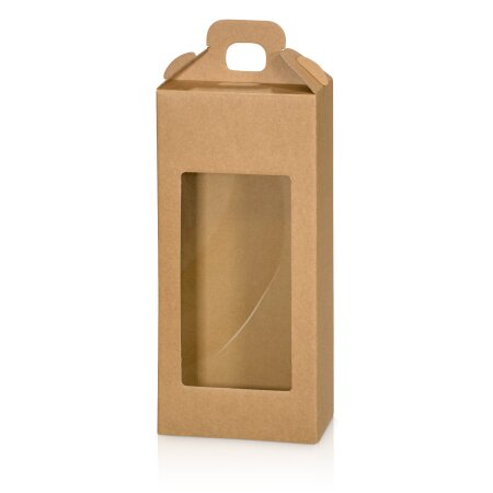 Tragekarton "Gourmet" Natura -slim- mit Fenster, Kraftpapier 130 x 70 x 280 mm