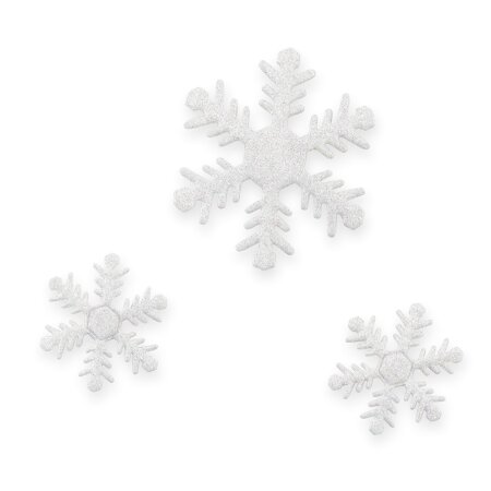 Sticker "Schneeflocke" Weißglimmer, Ø 40+60mm sortiert mit Klebepunkt