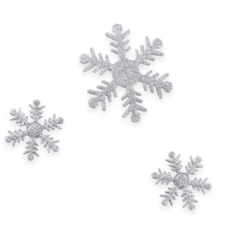 Sticker "Schneeflocke" Silberglimmer, Ø 40+60mm sortiert mit Klebepunkt