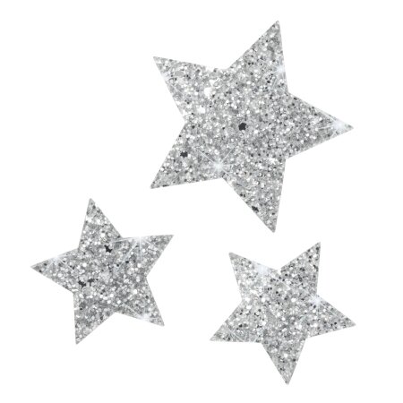 Sticker "Glitzerstern" Silber, Ø 45+65mm mit Klebepunkt