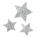 Sticker "Glitzerstern" Silber, Ø 45+65mm mit Klebepunkt