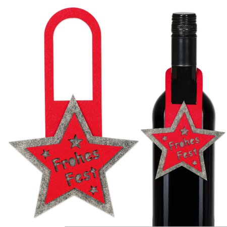 Anhänger "Stern Frohes Fest" Rot/Grau, Filz, Länge 160mm