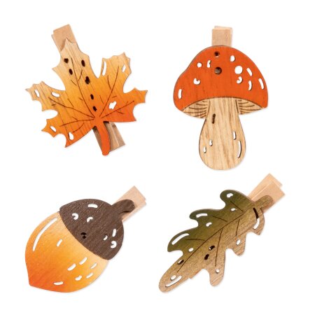 Holzklammer "Herbstliebe" sortiert, Ø ca. 57mm Grün/Natur/Orange