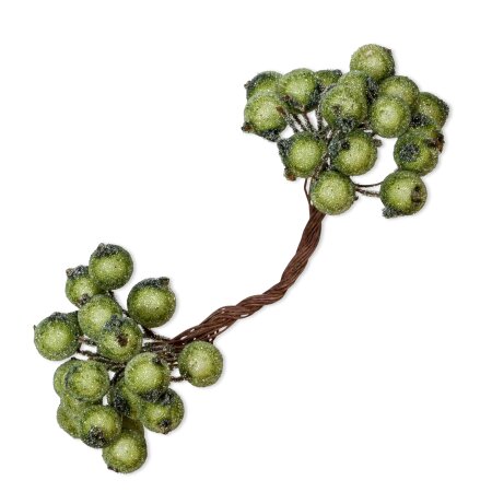 Beeren am Draht "Frost" Grün, 120x12mm, Bund mit 40 Stück