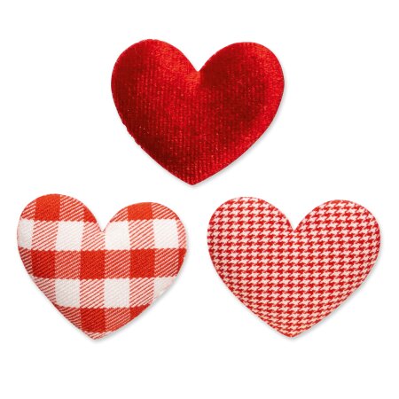 Sticker "Landliebe Herz" Rot/Weiß sortiert, Stoff, Ø 40mm mit Klebepunkt