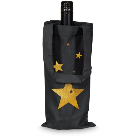 Geschenktasche "Stern Gold" Baumwolle schwarz, 290x140mm