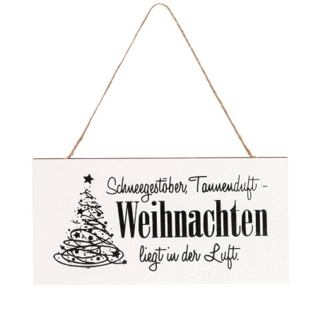 Holzschild "Weihnachten", Weiß/Schwarz, 100x200mm