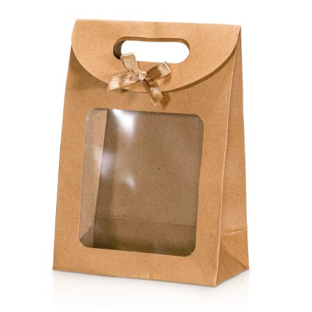 Tasche "Easypack" Kraftpapier+Schleife+Fenster -M-