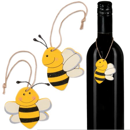 Anhänger "Bienchen" sortiert, Gelb, Holz, 50x45mm