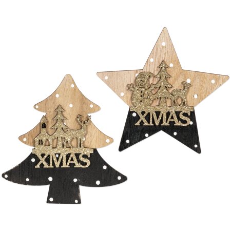 Sticker "Christmastime" sortiert, Holz, 105x120mm , mit Klebepunkt
