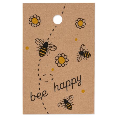 Papieranhänger "Bee Happy" Natur, Kraftpapier, 85x55mm