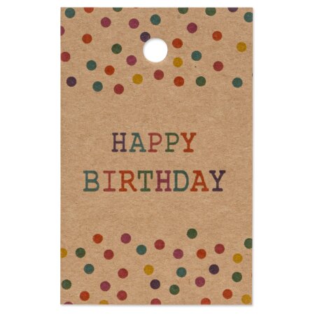 Papieranhänger "Happy Birthday" Natur, Kraftpapier, 85x55mm