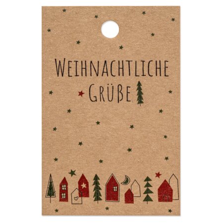 Papieranhänger "Weihnachtliche Grüße" Natur, Kraft, 85x55mm