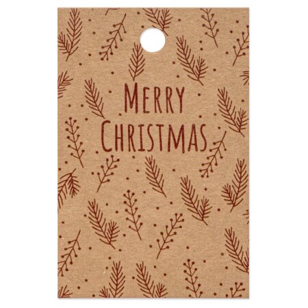 Papieranhänger "Merry Christmas" Natur, Kraftpapier, 85x55mm