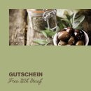 Gutschein "Oliven" mit Kuvert, 120x120mm