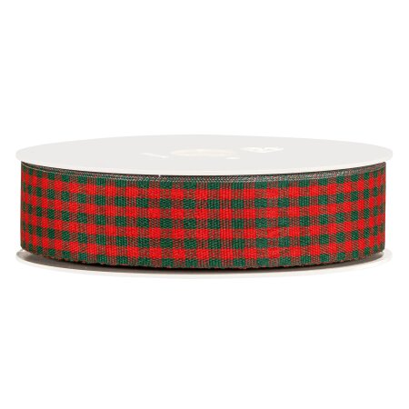 Geschenkband "Vichy-Karo" Rot/Grün, 25mm x 25m