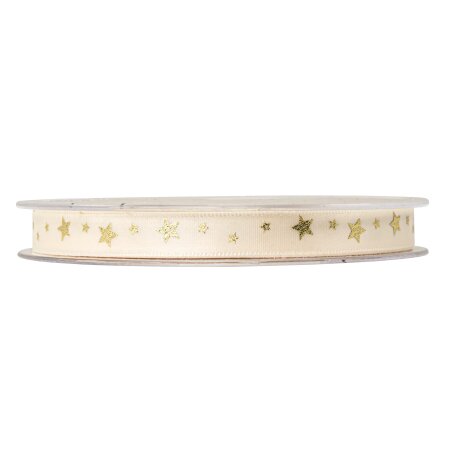 Geschenkband "Little Stars Satin" Creme/Gold, 10mm x 25m