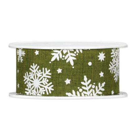 Geschenkband "Eiskristall" Grün/Weiß, 38mm x 15m
