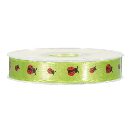 Geschenkband "Marienkäfer" Grün/Rot, 15mm x 25m