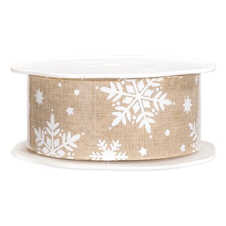Geschenkband "Eiskristall" Natur/Weiß, 38mm x 15m