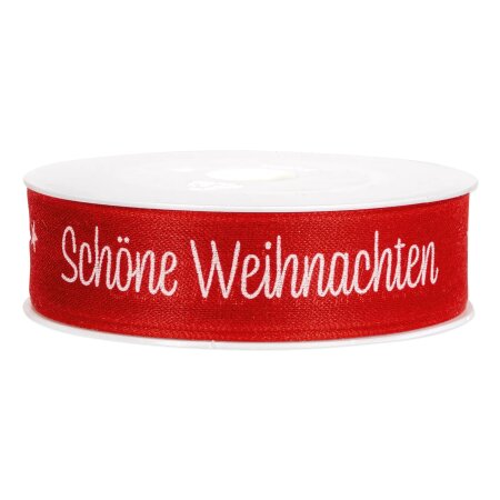 Geschenkband "Schöne Weihnachten" Rot/Weiß, 25mm x 18m