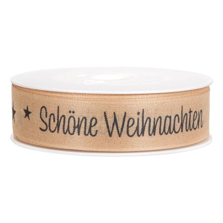 Geschenkband "Schöne Weihnachten" Natur/Schwarz, 25mm x 18m