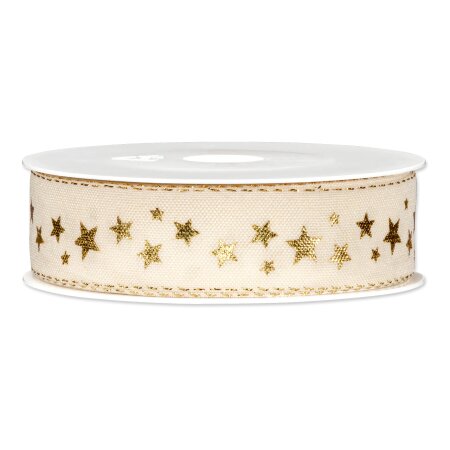 Geschenkband "Shining Stars" Creme/Gold, 25mm x 18m