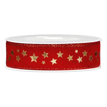 Geschenkband "Shining Stars" Rot/Gold, 25mm x 18m