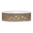 Geschenkband "Shining Stars" Taupe/Gold, 25mm x...