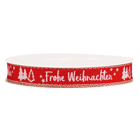 Geschenkband "Frohe Weihnachten" Rot/Weiß, 15mm x 20m