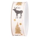 Geschenkband "Hirsche" Creme/Gold/Schwarz, 40mm...