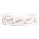 Geschenkband "Tannenzweige" Creme/Grau, 25mm x 18m