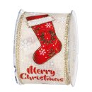 Geschenkband "Stiefel" Creme mit Motiv, 63mm x 10m