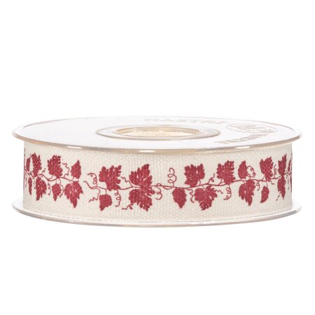Geschenkband "Wein" Creme/Bordeaux, 25mm x 10m