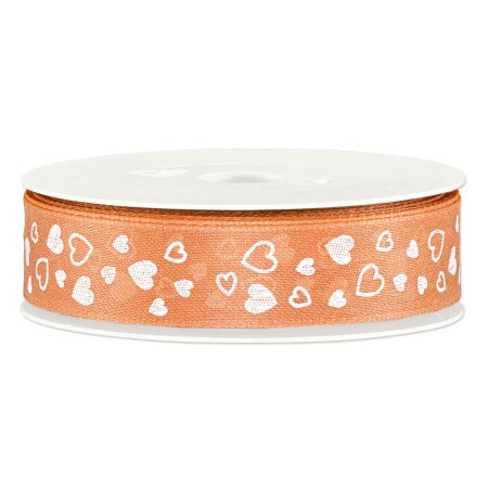 Geschenkband "Herzen" Apricot, 25mm x 18m