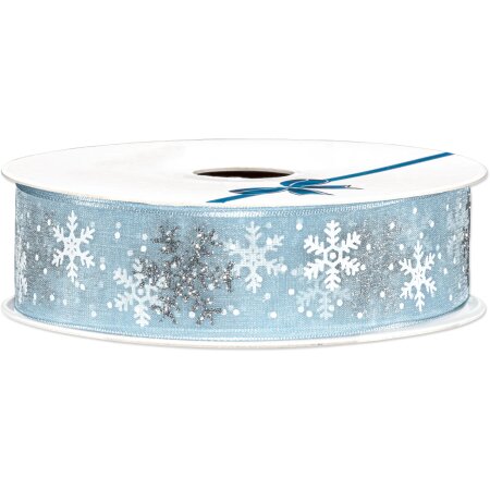 Geschenkband "Schneeflocke" Hellblau, 25mm x 20m