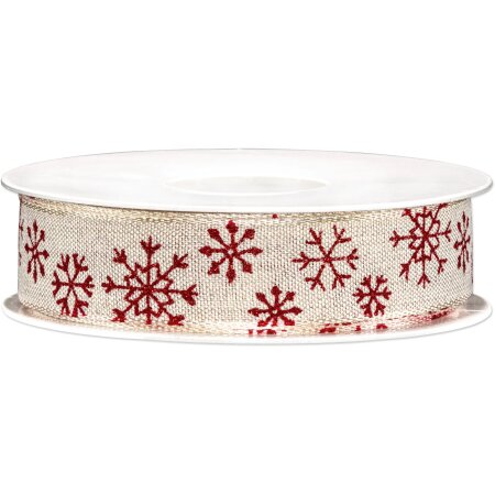 Geschenkband "Schneeflöckchen" Rot, 25mm x 18m
