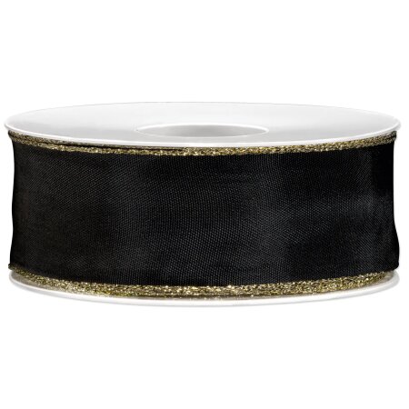 Geschenkband "Goldkante" Schwarz, 40mm x 25m