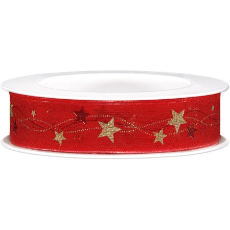 Geschenkband "Sternenkette" Rot, 25mm x 18m