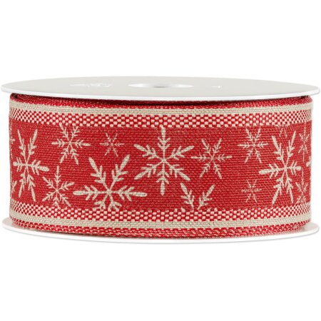 Geschenkband "Skandi" Natur/Rot, 40mm x 12m