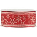 Geschenkband "Skandi" Natur/Rot, 40mm x 12m